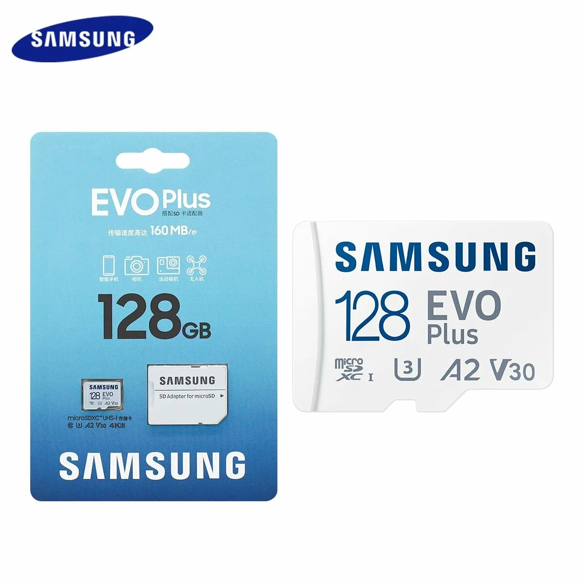 Карта памяти MicroSD 128 Гб Samsung Class 10 Evo Plus A2 V30 UHS-I (R/W  90/160 MB/s) + SD адаптер