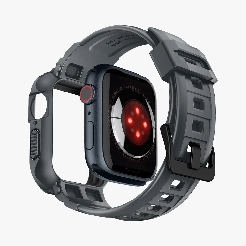 Ремешок+защитный чехол SPIGEN RUGGED ARMOR ”PRO” для Apple Watch 4 / 5 / 6 / 7 / 8 / 9 / SE (44 / 45 мм), Темно-серый